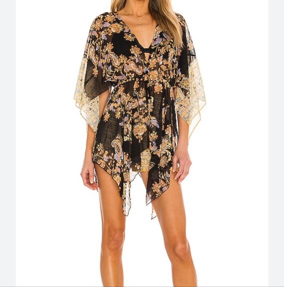 Free People Black Floral Swim Coverup
